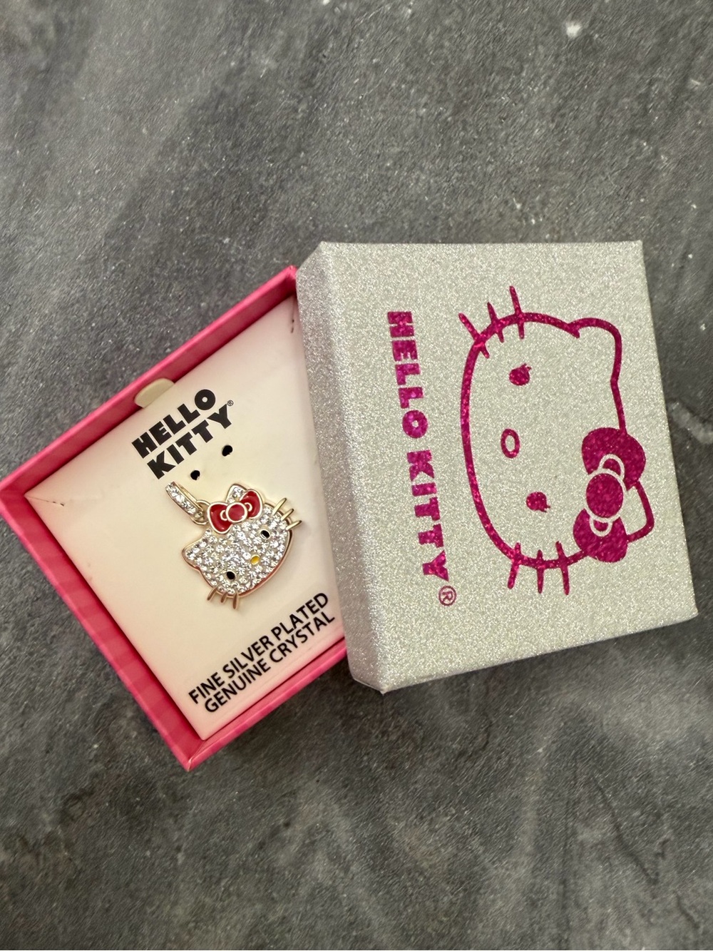 New Hello Kitty Sterling Silver Plated Pave Crystal Charm Pendant